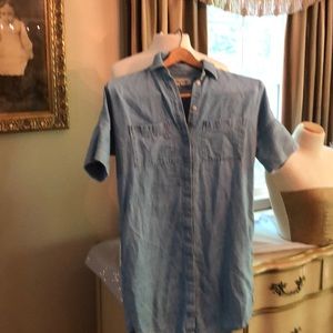 Chambray short sleeve button dress